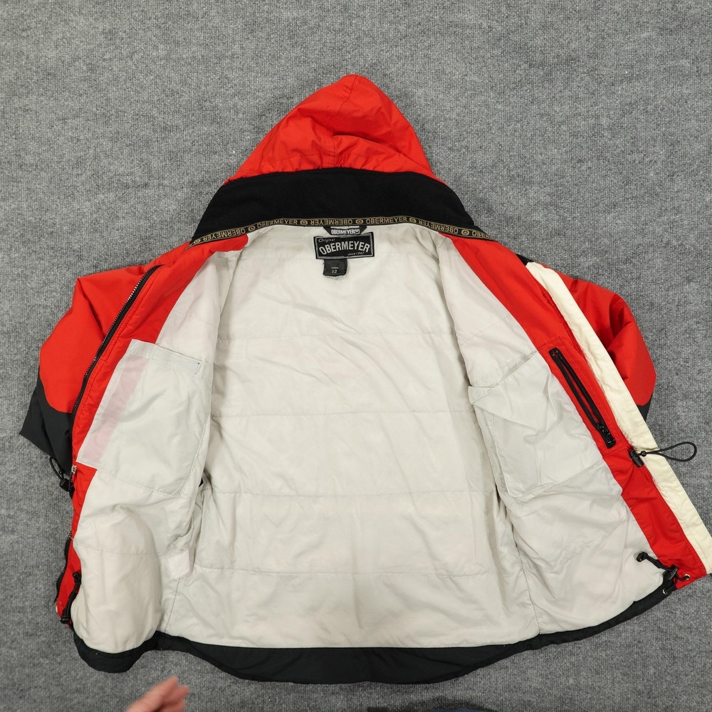 Vintage Obermeyer Jacket Womens 12 Red Colorblock Ski Hooded Parka Dynamic 90s - Picture 3 of 9